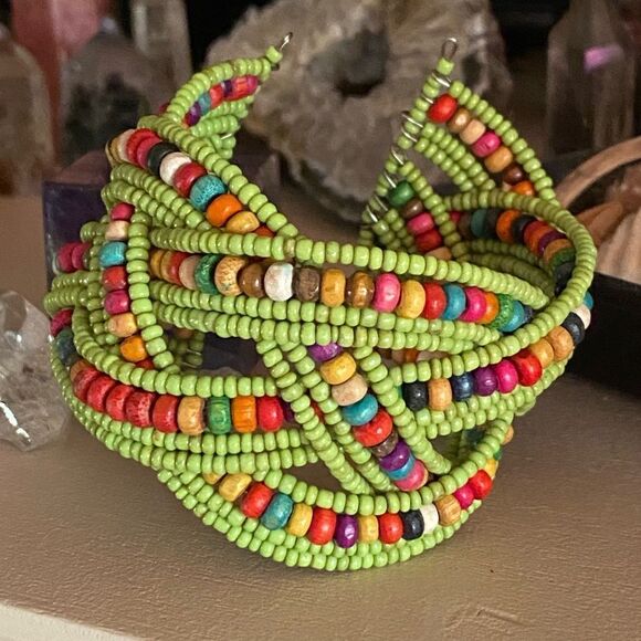 Multi Color Glass Bead & Wooden Beaded Cuff Bracelet
Adjustable - Picture 4 of 5